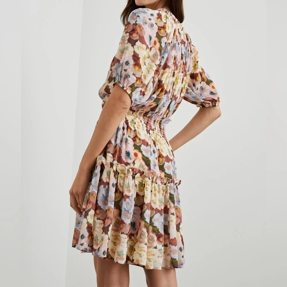 Rails Fiorella Painted Floral Midi Dress Size S Smocked Romantic Wedding Dress - Picture 3 of 6